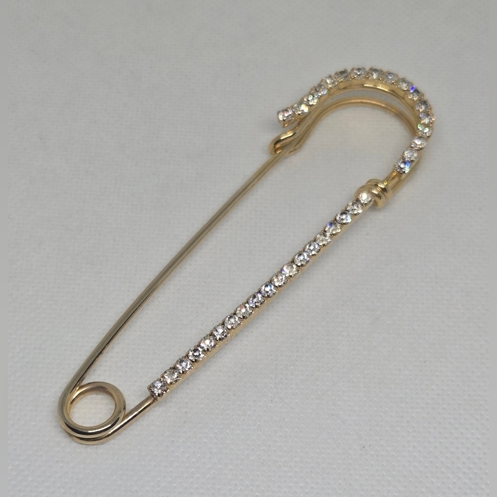 Gold Tone Rhinestone Kilt Pin Sweater Scarf Shawl Brooch Statement Jewelry